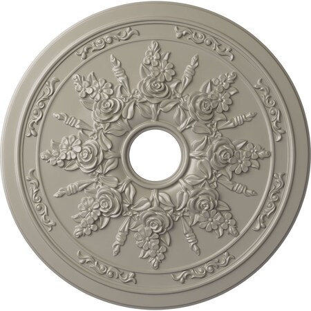 Ekena Millwork Rose and Ribbon Ceiling Medallion (Fits Canopies up to 4"), 23 5/8"OD x 4"ID x 1 1/2"P, Pearl White CM23ROPWS